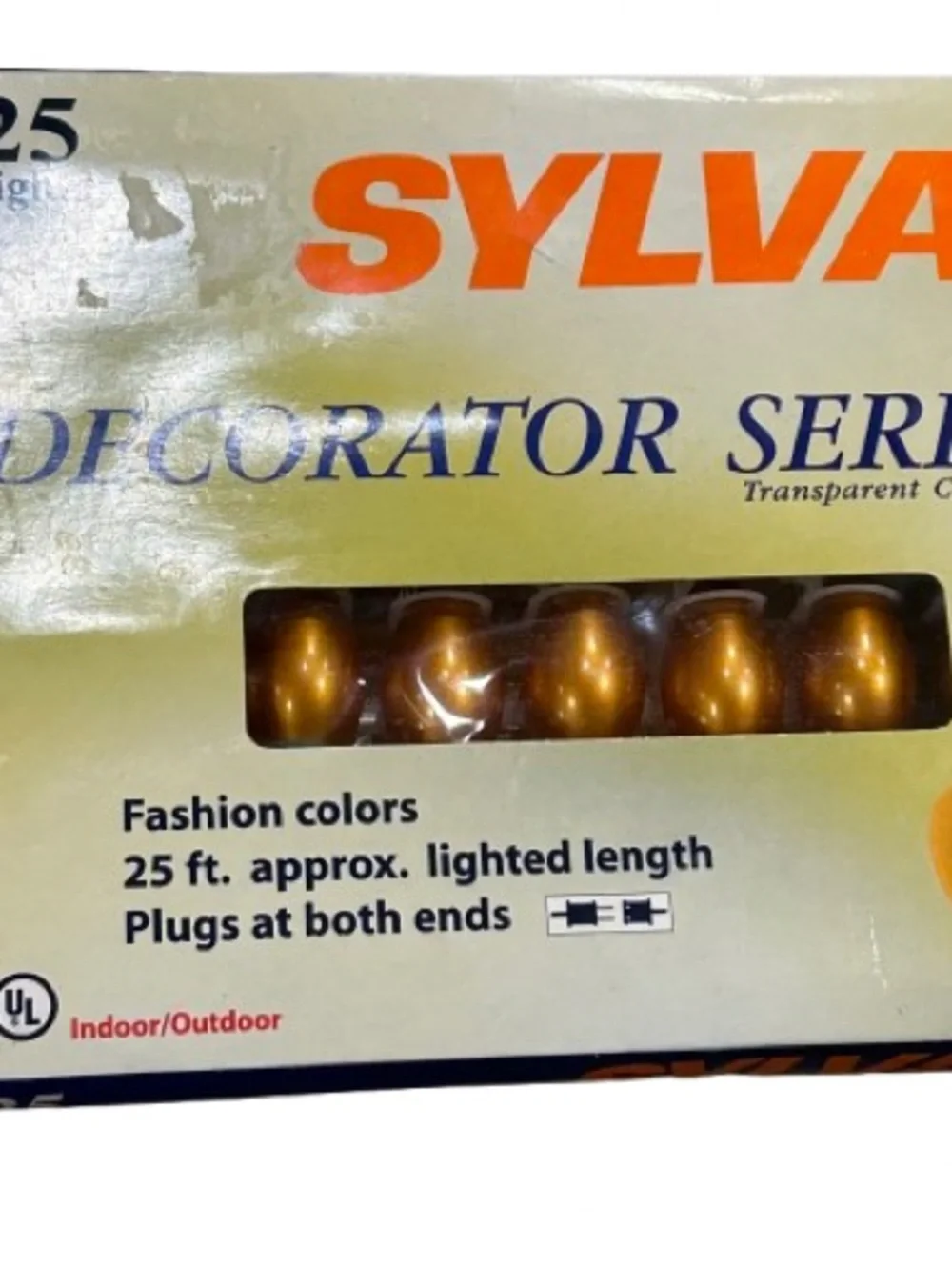 Vintage Sylvania Gold Transparent C7 Light Set Decorator Series Celestial 25 ft